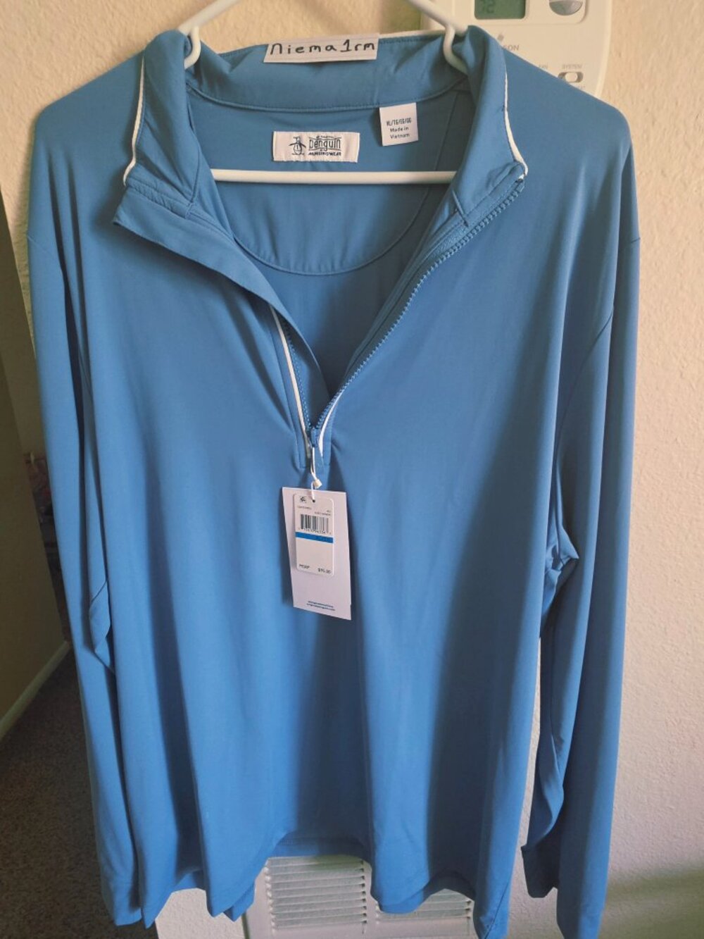 NWT Original Penguin by Munsingwear Blue Long Sleeve 1/4 Zip Sport Polo Shirt XL